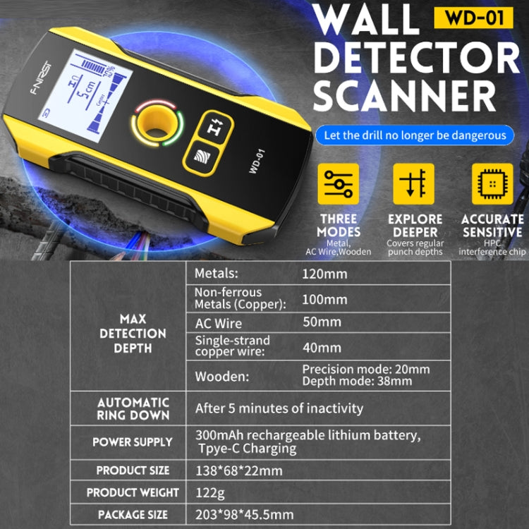Scanner da parete FNIRSI WD-01 per metalli, cavi e legno - immagine 13
