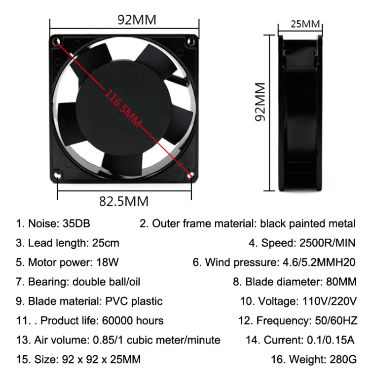 Ventola silenziosa 9 cm per dissipazione calore 110V/220V