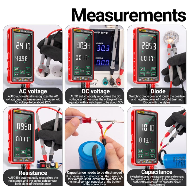 Multimetro digitale ANENG 683 ricaricabile con touch screen - immagine 11