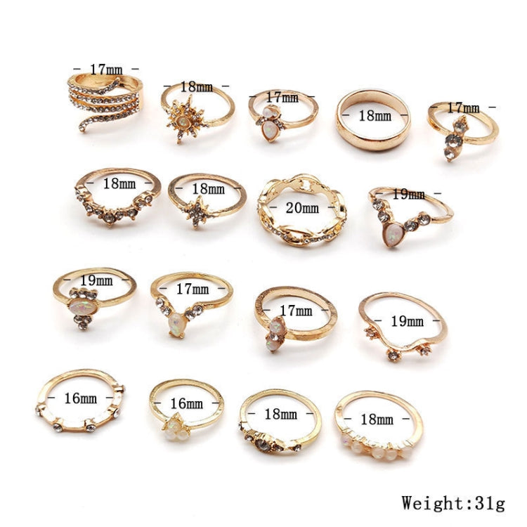 Set 17 anelli in lega stile Boemia con diamanti