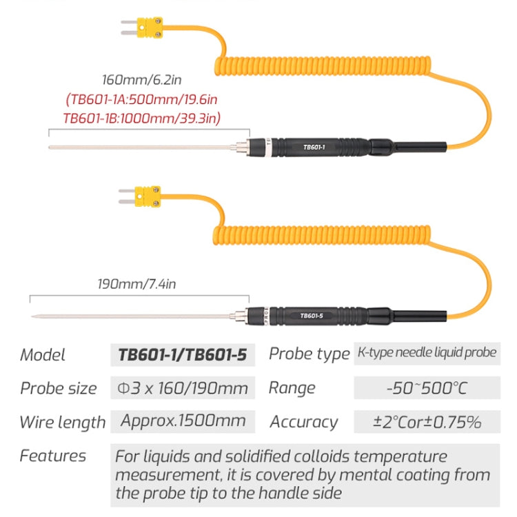Sonda termocoppia tipo K TASI TB601 per liquidi e superfici - immagine 3