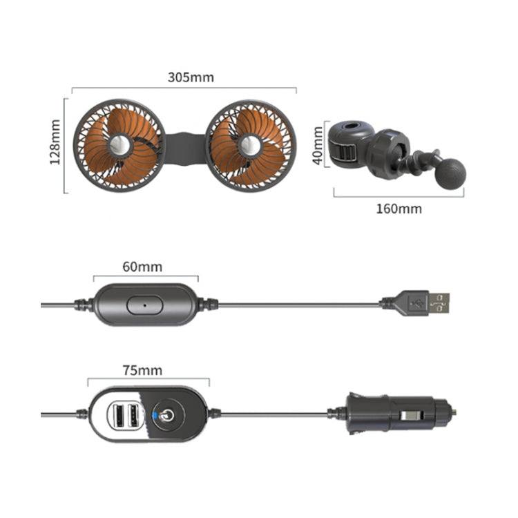 Ventilatore doppia testa USB per sedile posteriore auto