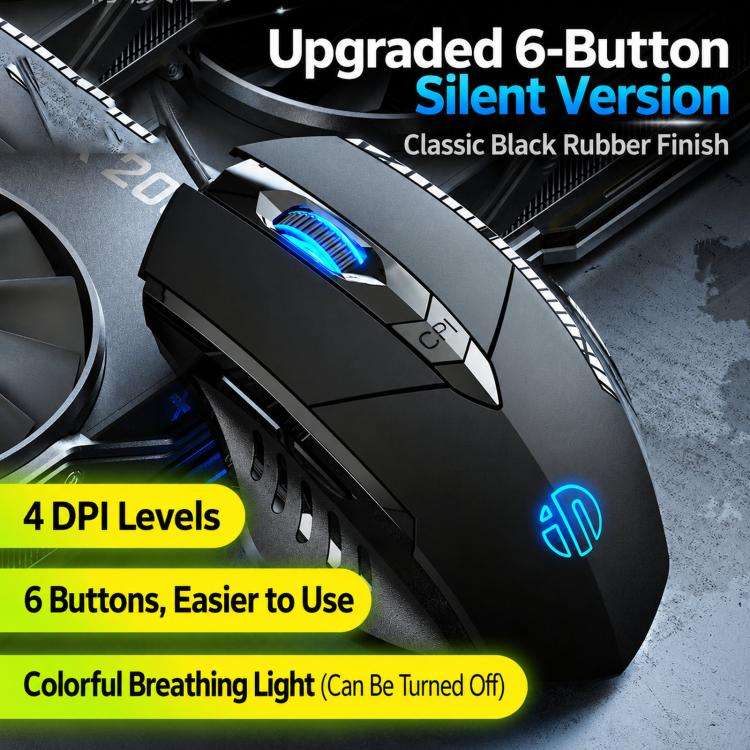 Mouse cablato Inphic W1 gaming a 6 tasti con clic silenziosi