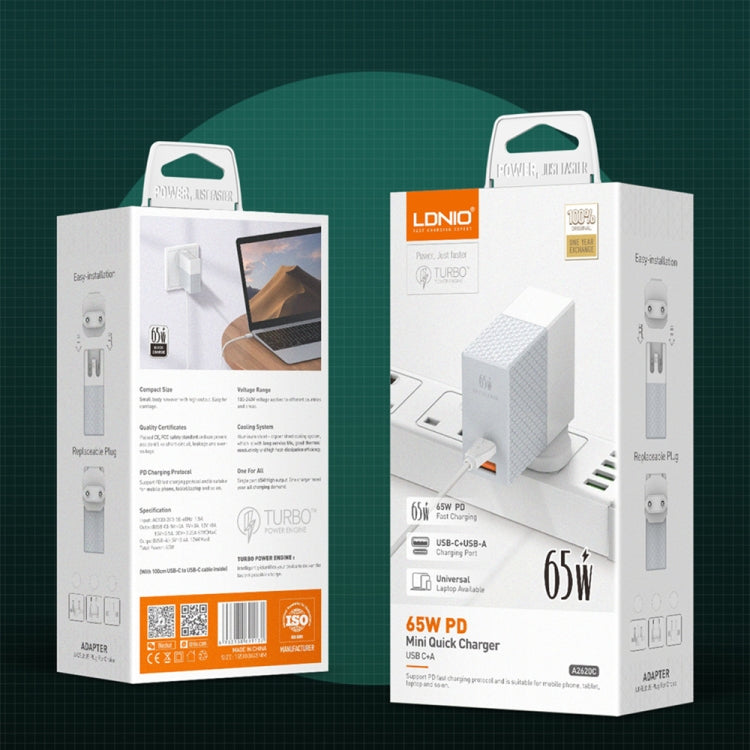 Caricabatterie universale 65W USB-C e USB-A per tablet e smartpho