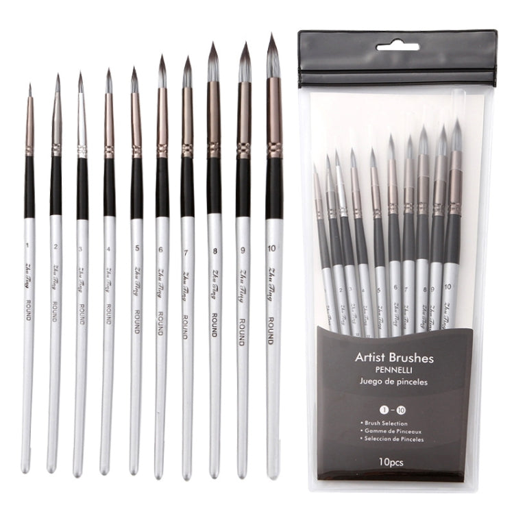 Set 10 pennelli pittura acquerello nylon manico legno