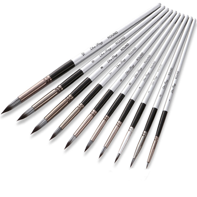 Set 10 pennelli pittura acquerello nylon manico legno