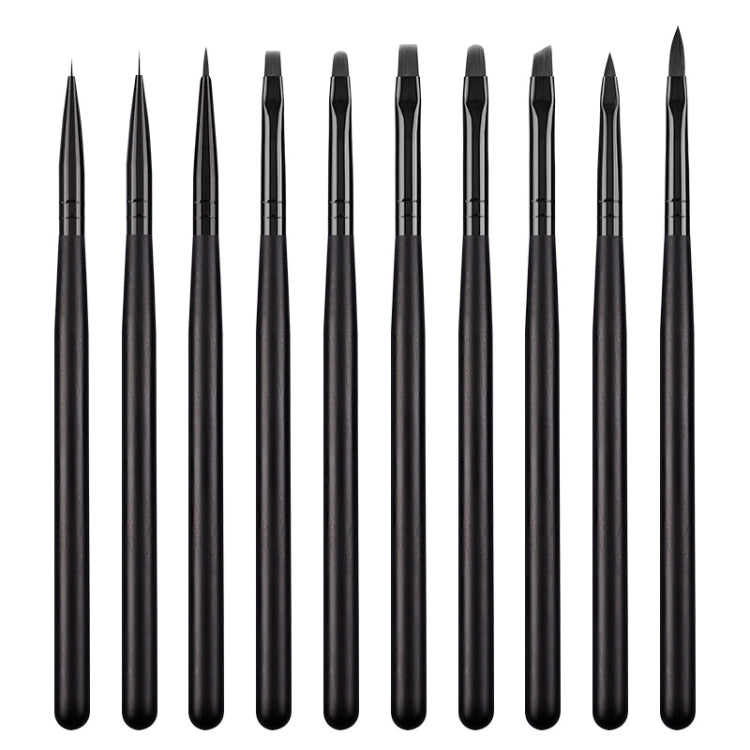 Set 10 pennelli per nail art in nylon con manico in legno