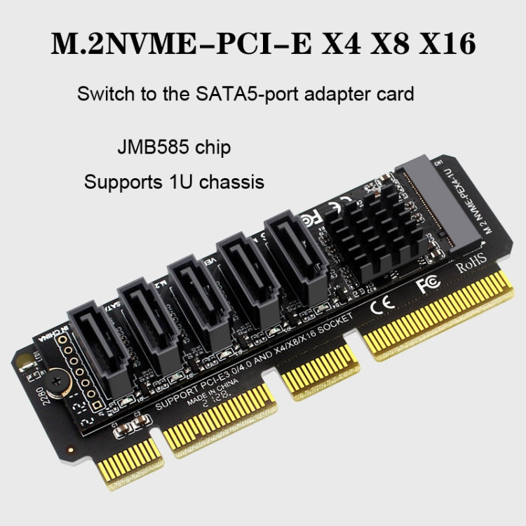 Scheda espansione M.2 NVME PCIe X4/X8/X16 5 porte SATA JMB585