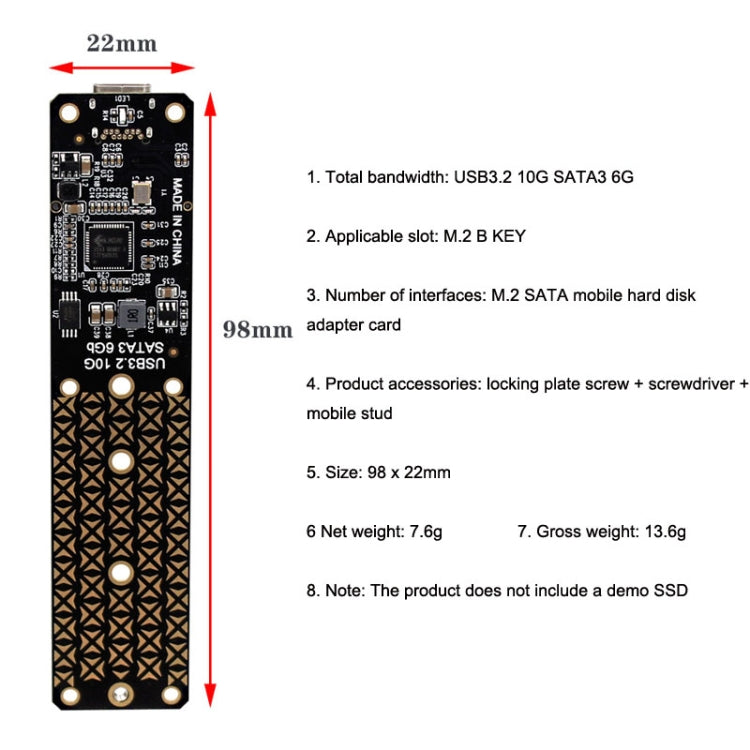 Scheda di conversione M.2 B Key SATA a USB 3.1 Type-C