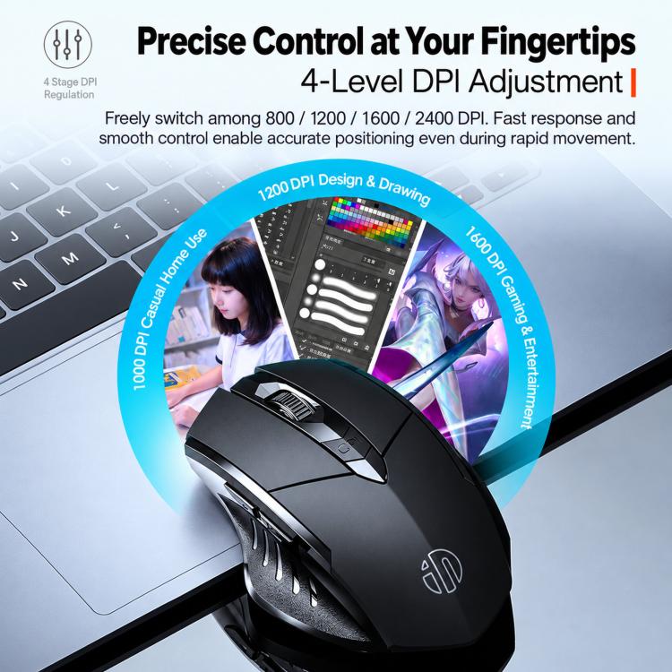 Inphic Wireless Bluetooth Mouse Rechargeable Silent Computer Mouse with Battery Indicator, F1S Black, F1S Gray, F1 Gen 2 Black, F1 Gen 2 Gray