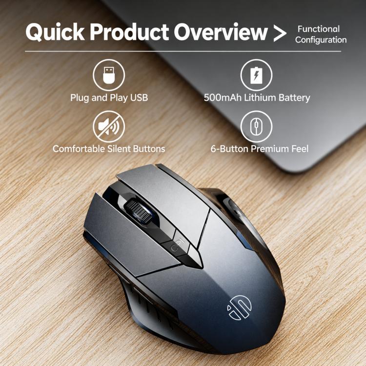 Inphic Wireless Bluetooth Mouse Rechargeable Silent Computer Mouse with Battery Indicator, F1S Black, F1S Gray, F1 Gen 2 Black, F1 Gen 2 Gray