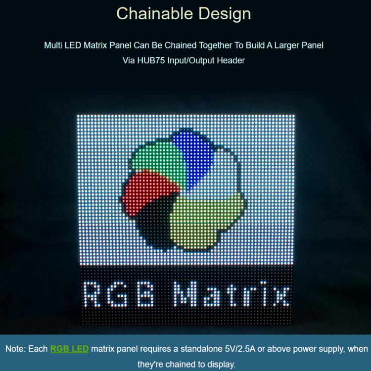 Pannello a matrice LED RGB a colori Waveshare, passo 3 mm, 64 × 32 pixel, luminosità regolabile,, 20117, 33840
