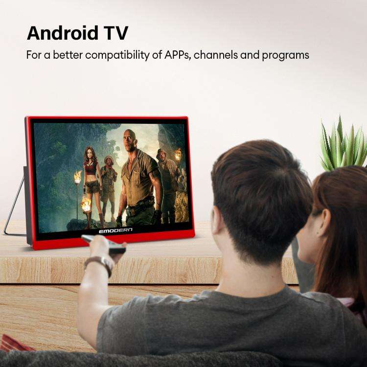 EMODERN 14.1-Inch Android 15 Portable Smart TV Supports Voice Remote Control, US Plug, EU Plug