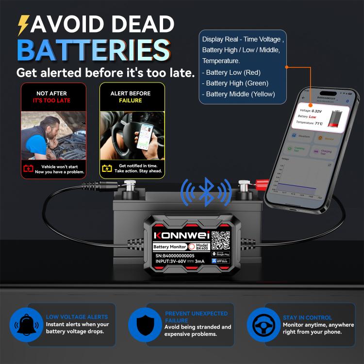 Strumento diagnostico per il monitoraggio della batteria dell'auto KONNWEI 360V, BK400