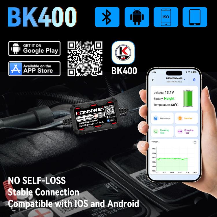 Strumento diagnostico per il monitoraggio della batteria dell'auto KONNWEI 360V, BK400