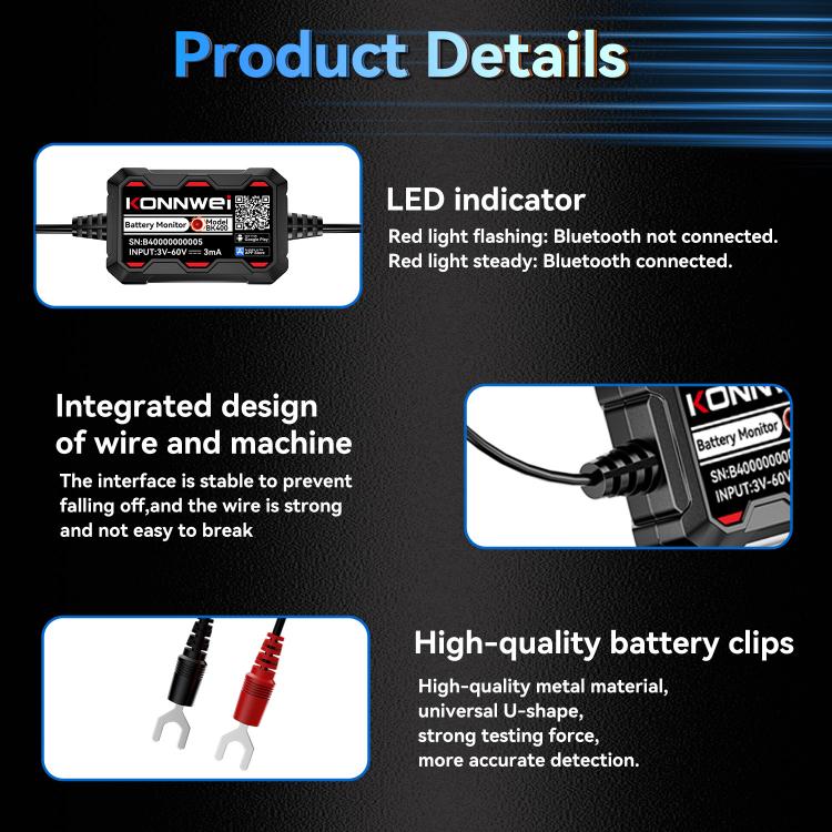 Strumento diagnostico per il monitoraggio della batteria dell'auto KONNWEI 360V, BK400