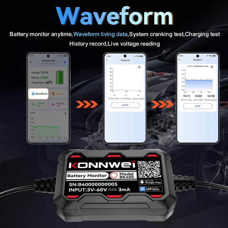 Strumento diagnostico per il monitoraggio della batteria dell'auto KONNWEI 360V, BK400