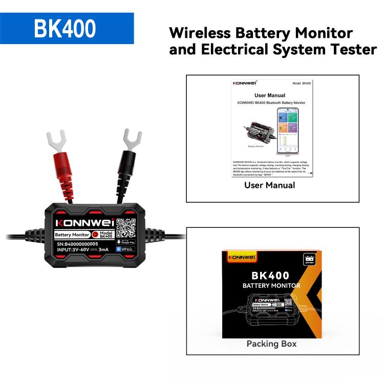 Strumento diagnostico per il monitoraggio della batteria dell'auto KONNWEI 360V, BK400