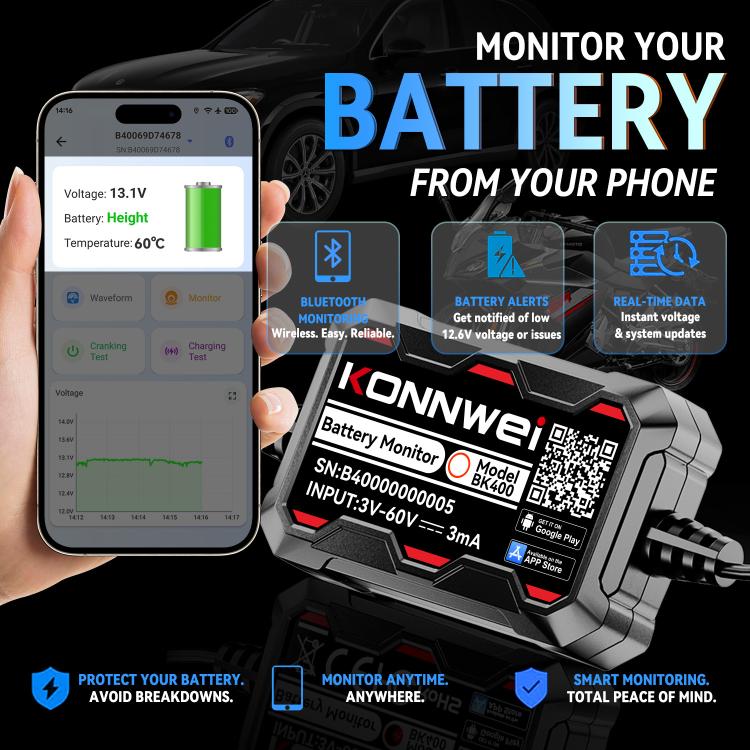 Strumento diagnostico per il monitoraggio della batteria dell'auto KONNWEI 360V, BK400