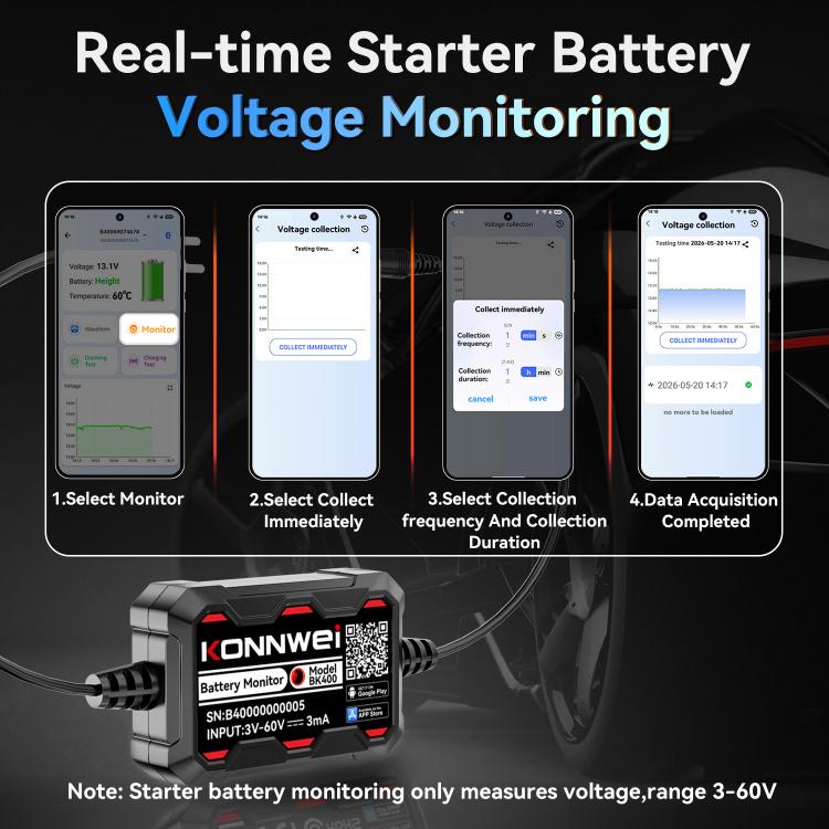 Strumento diagnostico per il monitoraggio della batteria dell'auto KONNWEI 360V, BK400