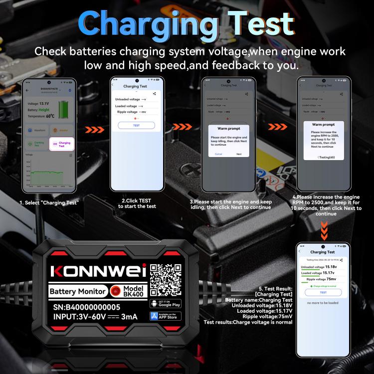 Strumento diagnostico per il monitoraggio della batteria dell'auto KONNWEI 360V, BK400