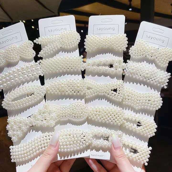Set 5 fermagli per capelli con perle grandi