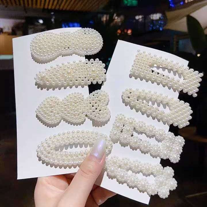 Set 5 fermagli per capelli con perle grandi