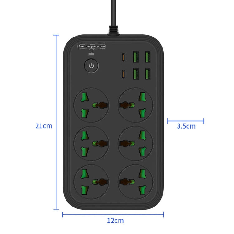 Multipresa 6 spine 3000W con 4 porte USB e interruttore 2m