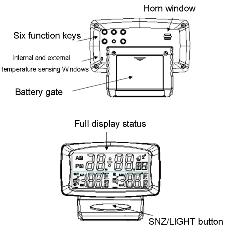 Orologio auto LCD con doppio termometro interno ed esterno