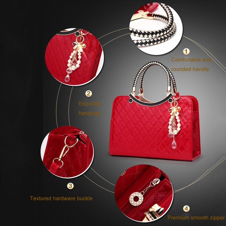 Borsa da donna in pelle PU con motivo a rombi e ornamenti