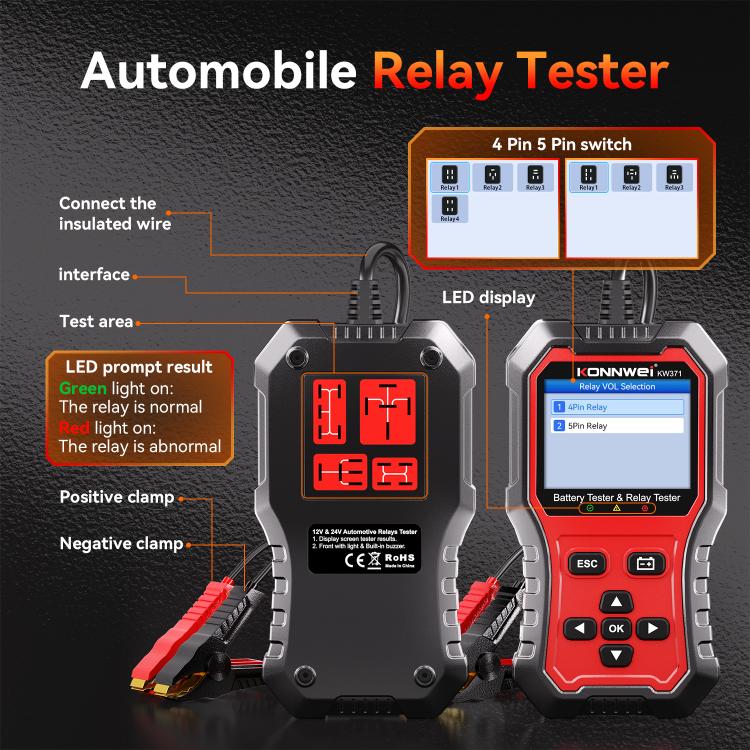 KONNWEI Tester per relè auto 2 in 1 e tester per batterie, KW371