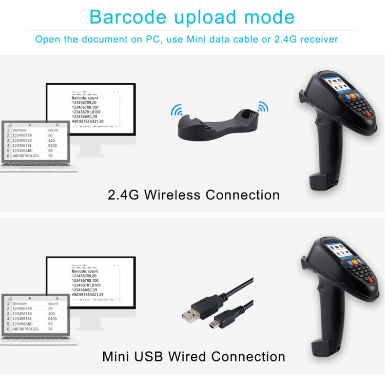 Raccoglitore dati scanner codici a barre wireless con schermo LCD