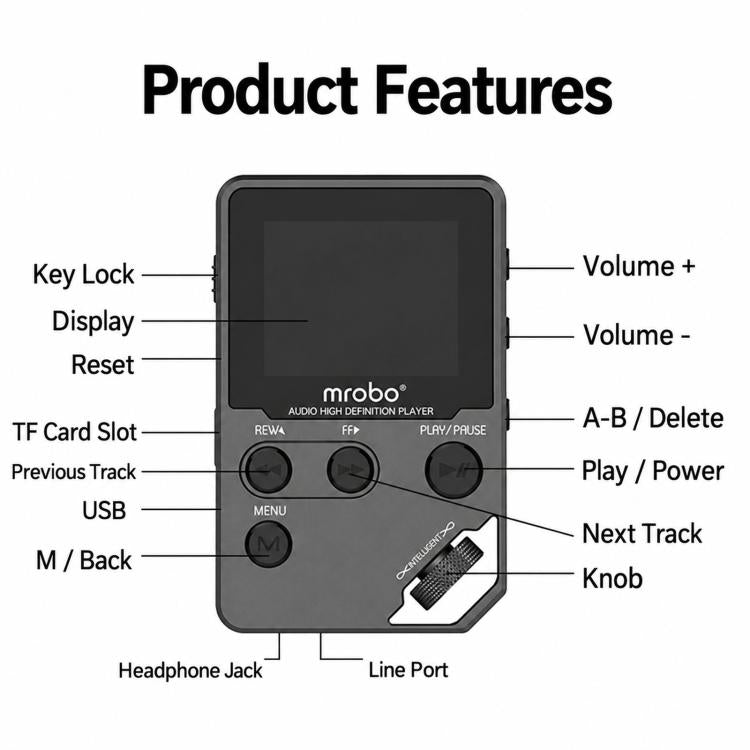 mrobo Bluetooth 1.8 Inch HIFI MP3 Player Metal High Sound Quality Lossless Music Player, Support TF Card / FM / E-Book, 8GB Bluetooth, 16GB Bluetooth, 32GB Bluetooth, 64GB Bluetooth, 128G Bluetooth