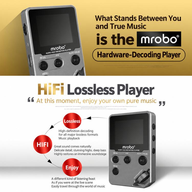 mrobo Bluetooth 1.8 Inch HIFI MP3 Player Metal High Sound Quality Lossless Music Player, Support TF Card / FM / E-Book, 8GB Bluetooth, 16GB Bluetooth, 32GB Bluetooth, 64GB Bluetooth, 128G Bluetooth