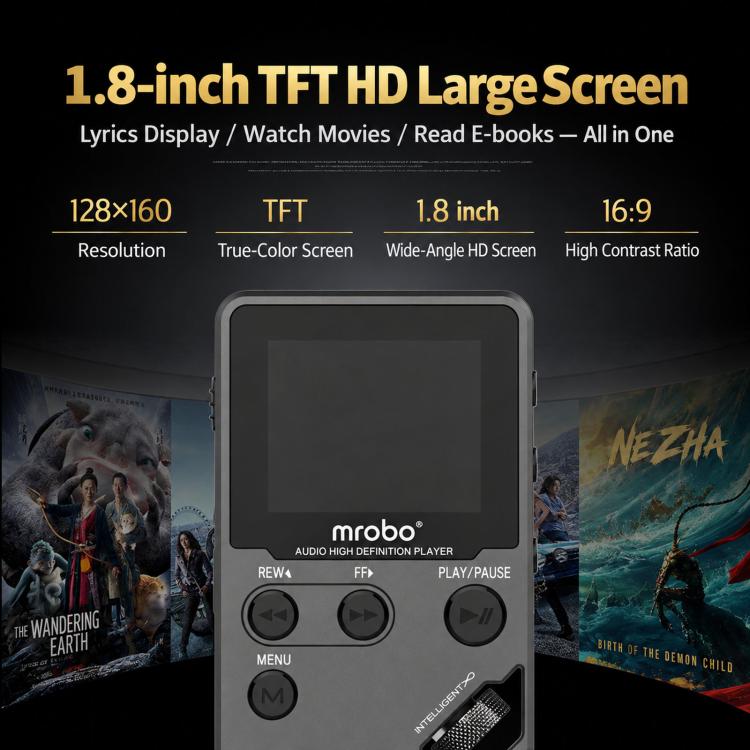 mrobo Bluetooth 1.8 Inch HIFI MP3 Player Metal High Sound Quality Lossless Music Player, Support TF Card / FM / E-Book, 8GB Bluetooth, 16GB Bluetooth, 32GB Bluetooth, 64GB Bluetooth, 128G Bluetooth