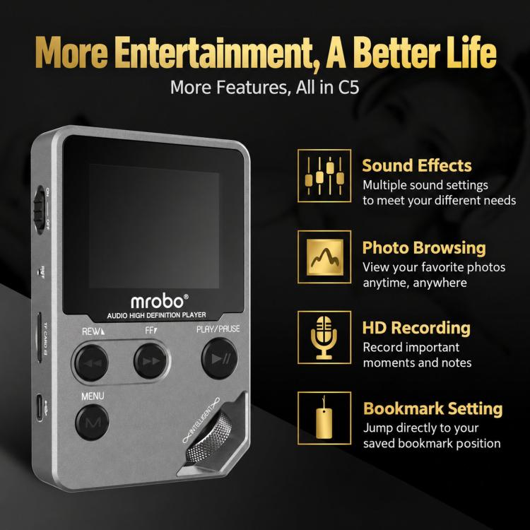 mrobo Bluetooth 1.8 Inch HIFI MP3 Player Metal High Sound Quality Lossless Music Player, Support TF Card / FM / E-Book, 8GB Bluetooth, 16GB Bluetooth, 32GB Bluetooth, 64GB Bluetooth, 128G Bluetooth