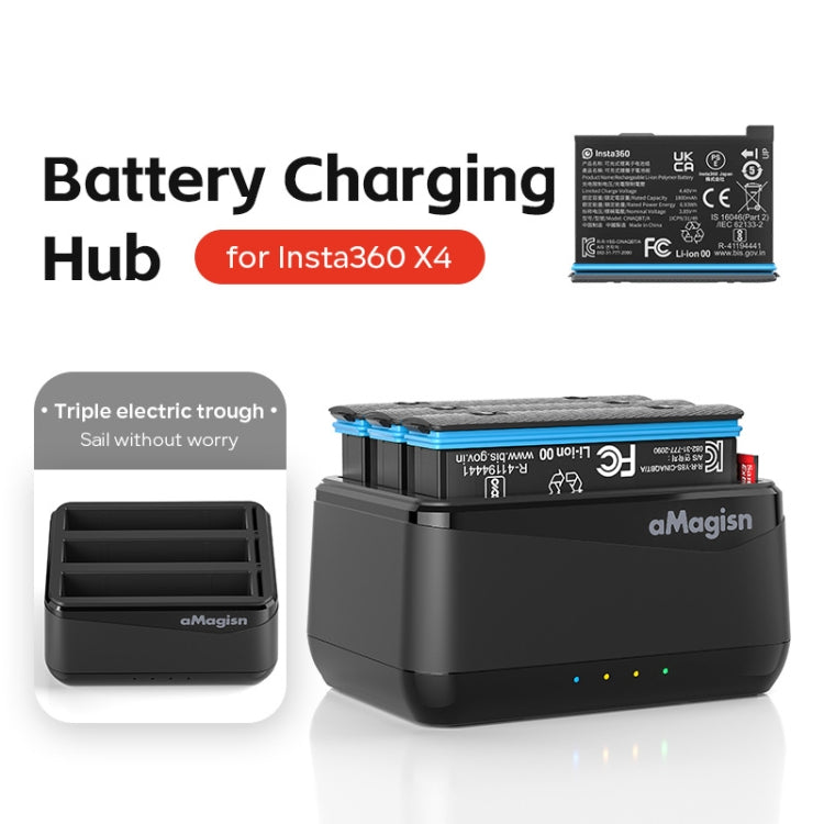 Caricabatterie triplo per batterie Insta360 X4