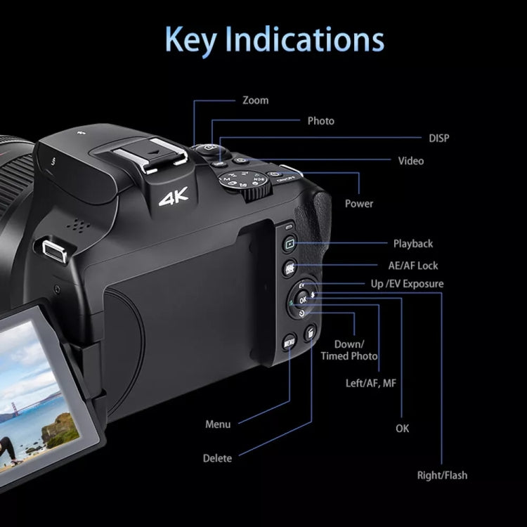 Videocamera digitale WiFi 4K 64MP con zoom ottico 12X