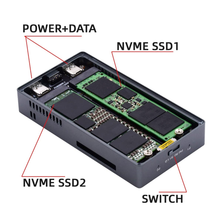 Enclosure doppio M.2 NVMe SSD RAID USB-C 20Gbps