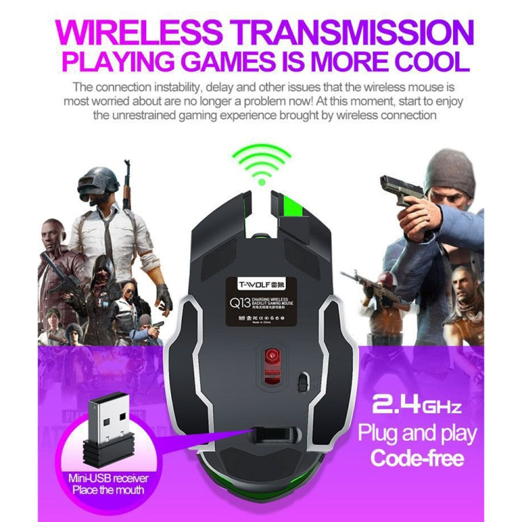 Mouse wireless da gioco RGB T-WOLF Q13 2,4 GHz 6 tasti