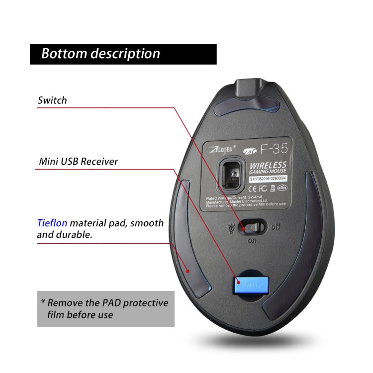Mouse wireless ergonomico ricaricabile ZELOTES F35 6 tasti
