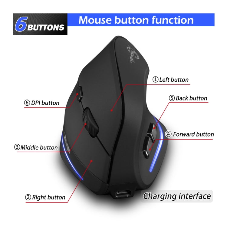 Mouse wireless ergonomico ricaricabile ZELOTES F35 6 tasti