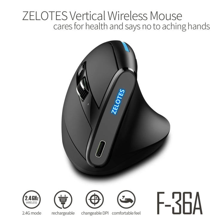 Mouse wireless ergonomico Zelotes F36A a 6 pulsanti