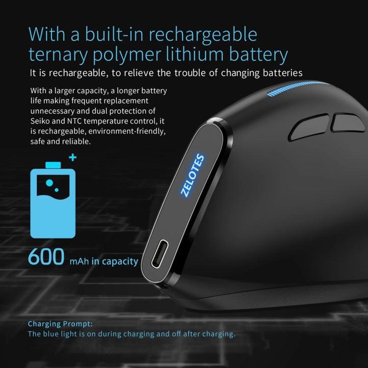 Mouse wireless ergonomico Zelotes F36A a 6 pulsanti