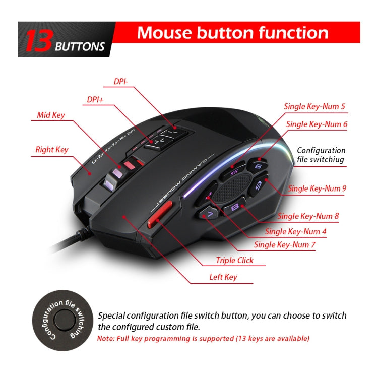 Mouse da gioco Zelotes C13 13 tasti RGB programmabile