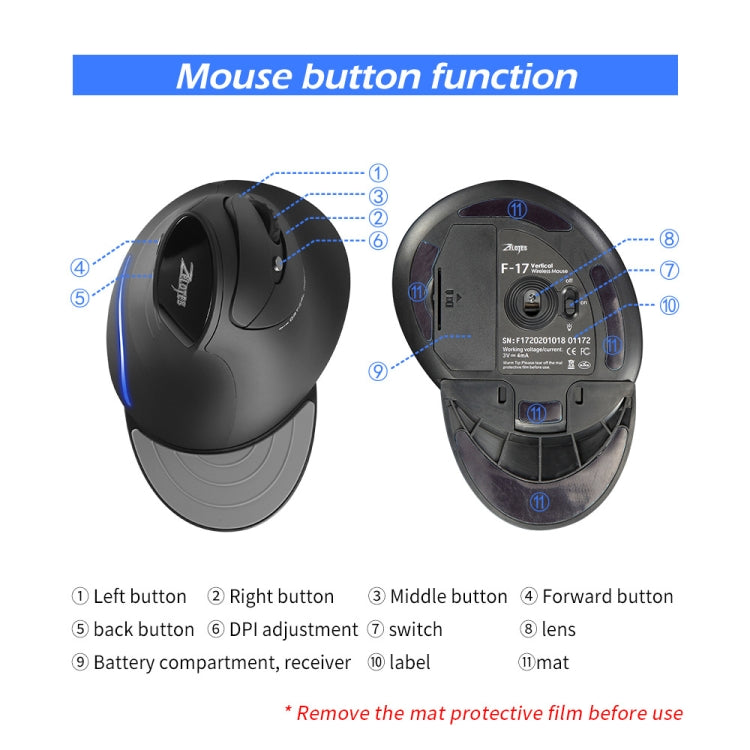 Mouse wireless ergonomico verticale ZELOTES F17 6 pulsanti