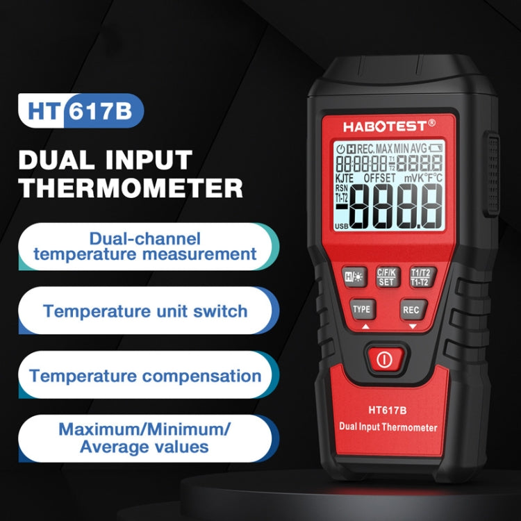 Termometro digitale HABOTEST HT617B a doppio canale con termocoppia - immagine 2