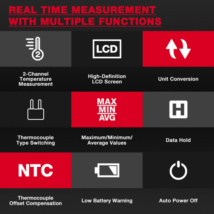 Termometro digitale HABOTEST HT617B a doppio canale con termocoppia - immagine 4