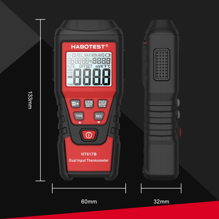 Termometro digitale HABOTEST HT617B a doppio canale con termocoppia - immagine 5