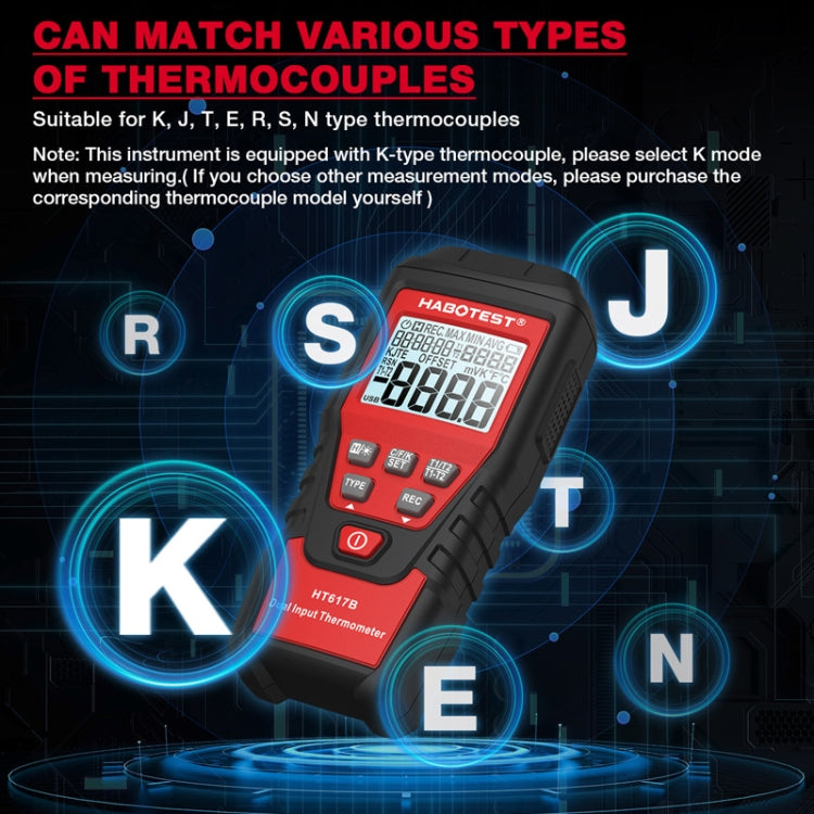 Termometro digitale HABOTEST HT617B a doppio canale con termocoppia - immagine 7